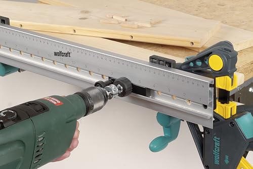 wolfcraft Dübelleiste 4650000 – Präzise Bohrschablone zum Möbelbau von Schränken & Regalen – Für Dübelverbindungen und Lochreihen – 32mm Raster - 6