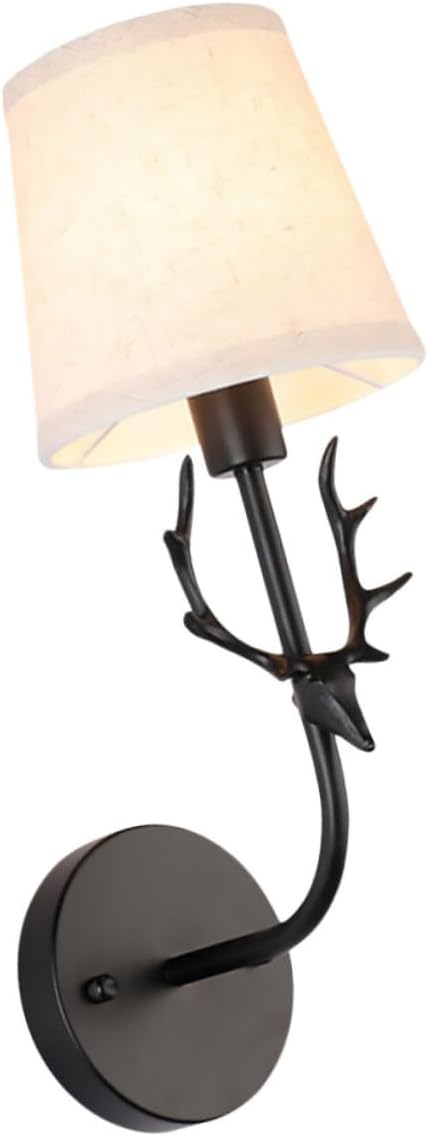 POPETPOP Deer Horn Resin Artistic Lamp Fabric Shade for Bedroom Living Room and Hallway Unique Wall Light Fixture Decorative Bedside Lamp 1 Piece Random Color