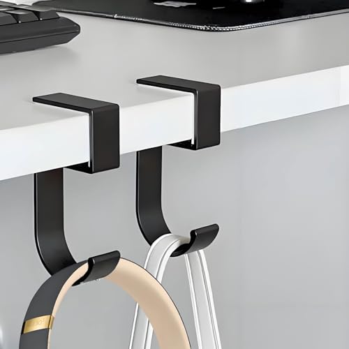 JAKO Headphone Stand, Headset Stand for Desk Aluminum Alloy Headphone Holder Hanger with Fit for Computer Accessories, Study Desk Hook for Xbox/PS4 Gaming Headset, Office, Computer Desk (2 Pcs Black) - Thumbnail 5