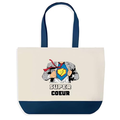 Sac de shopping bleu Planetee grand sac de course provision Super Cœur