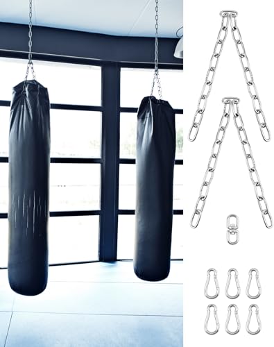QWORK® 4-Strängige Boxsack Aufhängung Kette, Robuste Edelstahl Ketten zum Aufhängen von Boxsäcken, Gesamtlänge 50cm, 360-Grad-Drehgelenk, Maximale Tragfähigkeit 70 kg