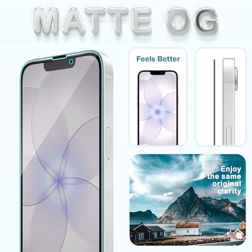 Image of ArmourPro Anti Glare Matte Tempered Glass for iPhone 16e, 17E, 14 and iPhone 13, Anti Fingerprint Screen Protector, 9H Scratch Resistant, Smooth Touch, Easy Installation Kit with Cable Protector