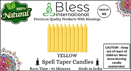 Bless-International-Spell-Taper-Candles 40-Pack-Yellow-Colored-smokeless-dripless-Long-Lasting Plant-Based-Natural-Organic-Palm-Wax Christmas-Home-Decor-Halloween-Church-Wedding-Restaurant