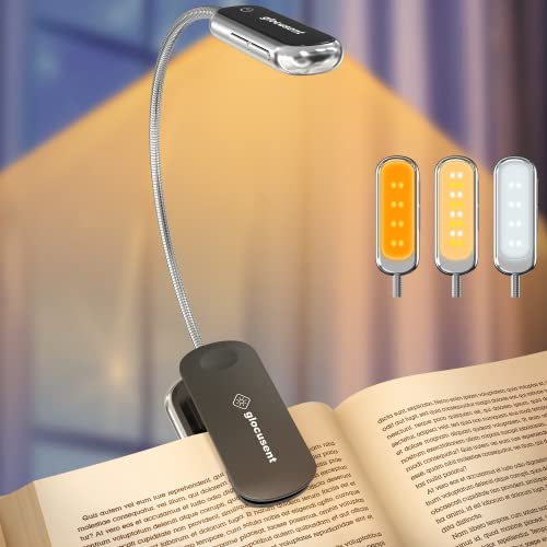 Glocusent Posh Premium Book Light for Reading in Bed with Timer, 16-LED Rechargeable Reading Light Runs 160hrs, 1800K Eyecaring Clip on Book Light, 3 Colors & 5 Brightness Levels, Perfect for Readers