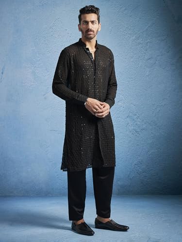 Image of VASTRAMAY Men's Georgette Kurta | Embroidered Georgette Stylish Kurta for Men | Ethnic Outfit for Festivals, Weddings Attire