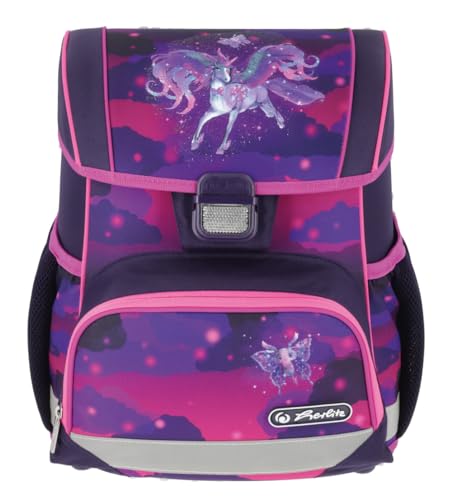 Herlitz Loop Magic Unicorn Schulranzen, Rucksack für Kinder, Schulrucksack 17L, Kinderrucksack, Leicht Schultasche für Mädchen, Reflexmaterial, Schnallenverschluss, Ergonomische Form, Rosa Violett