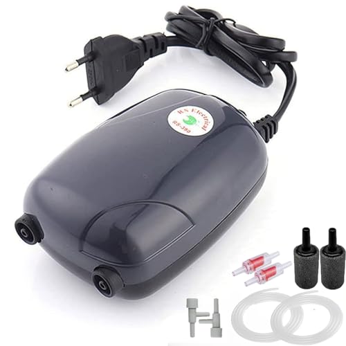 GERUI Aquarium Luftpumpen，5W Leise Aquarium Luftpumpe，Luftsprudler Membranpumpe，300L/H Sauerstoffpumpe，mit Luftstein,Luftleitung，Rückschlagventil, Saugnapf
