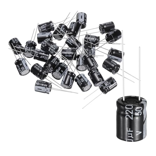 Image of sourcing map 30Pcs 220uF 50V 10x13mm Electrolytic Capacitor, 105C High Temp Radial Leads Aluminum Capacitors for TVs, LCD Monitor, VCD, Black