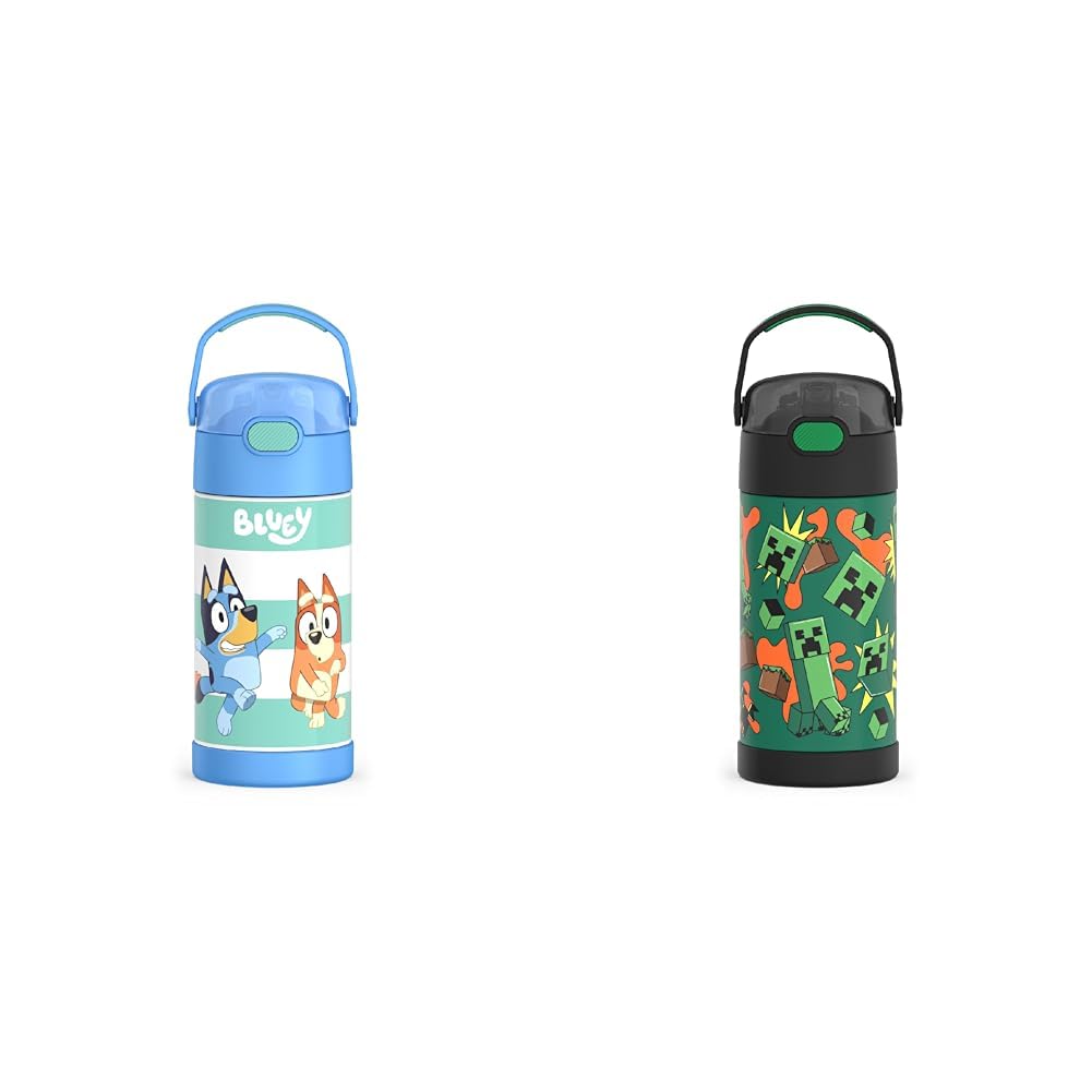 THERMOS FUNTAINER 12 Ounce Bluey and Minecraft Kids Insulated Water Bottles with Straw
