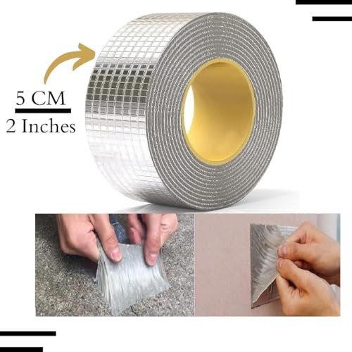 Image of RAYMOX Super Strong Adhesive Waterproof Permanent Repair Aluminum Butyl Tape Rubber Foil Suitable for Roof Leak, surface Crack, Window Sill Gap, Boat Sealing, Home Renovation (A1-5CM*5M)