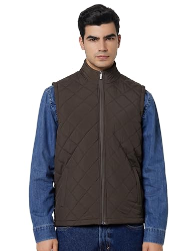 Image of Qube By Fort Collins Men's Sleeveless Jacket - Diamond Quilted Padded Vest for Men | Full Zip High Neck Half Jacket with Stand Collar & Side Pockets for Winter Wear, Office, Travel & Daily Use