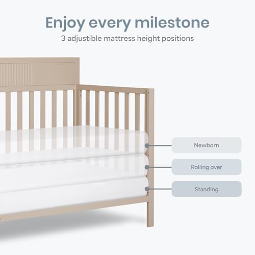 Image of Dream On Me Ivy 5-in-1 Convertible Full-Size Baby Crib in Almond Butter, GreenGuard Gold & JPMA Certified, 3 Mattress Heights, Converts to Toddler, Day & Full-Size Bed, Safe & Stylish Nursery