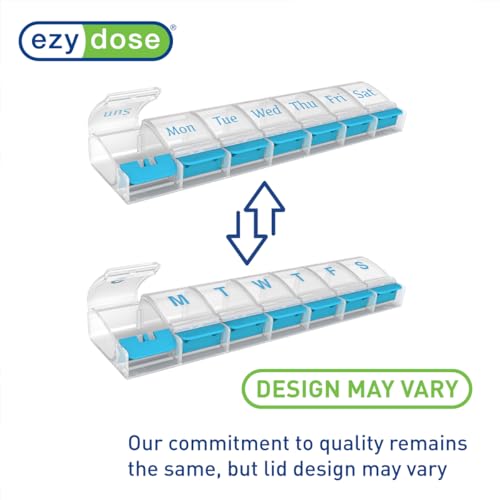 Image of Ezy Dose Weekly (7-Day) Pill Organizer, X-Large Medicine Case, Blue /Clear | Daily Vitamin & Supplement Planner, Spacious Push-Button Compartments, Convenient & Easy to Use, Travel-Friendly, BPA-Free