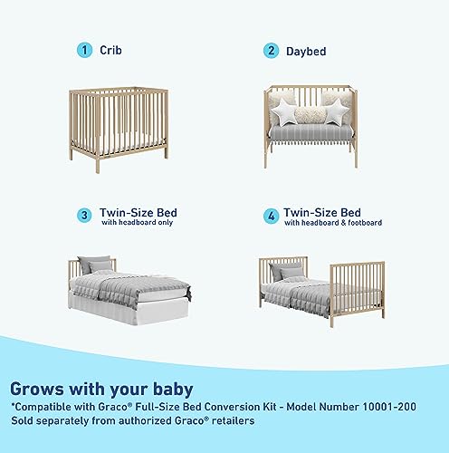 Graco Teddi 4-in-1 Convertible Mini Crib with Bonus Mattress, Driftwood - image 3