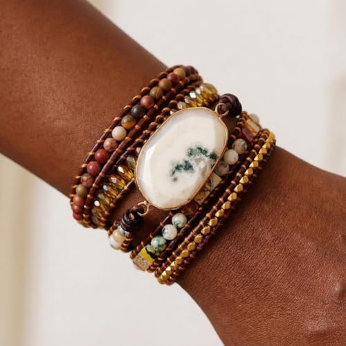 Image of YGLINE Natural Stone Beaded Healing Wax String 5 Wraps Bracelets