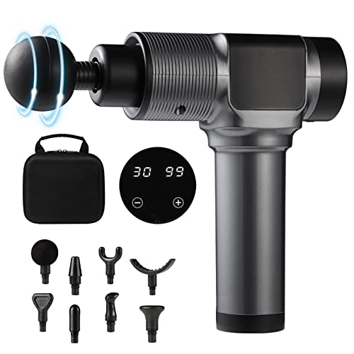 HVREGHY Massage Gun Deep Tissue Percussion Massager, Muscle Massager for Neck Back Arms, LCD Screen, 30 Levels, 8 Heads, Fathers Day Gifts