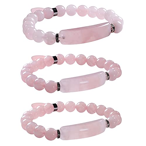 Tumbeelluwa Healing Stone Bracelet 8Mm Beads Chakra Crystal Energy Heart Charm Bracelet Handmade Jewelry For Women, Rose Quartz #TOP3