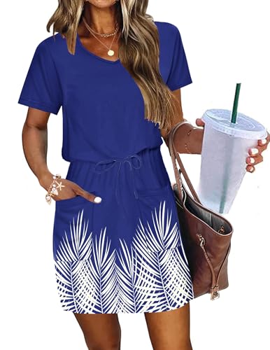 Image of AUSELILY Womens Summer Dresses 2026 Causal Short Sleeve V Neck Tie Front Mini Short Dress with Pockets