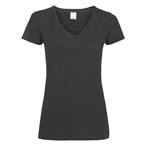 Image of Universal Textiles Womens/Ladies Value Fitted V-Neck Short Sleeve Casual T-Shirt (XX Large) (Pitch Black)