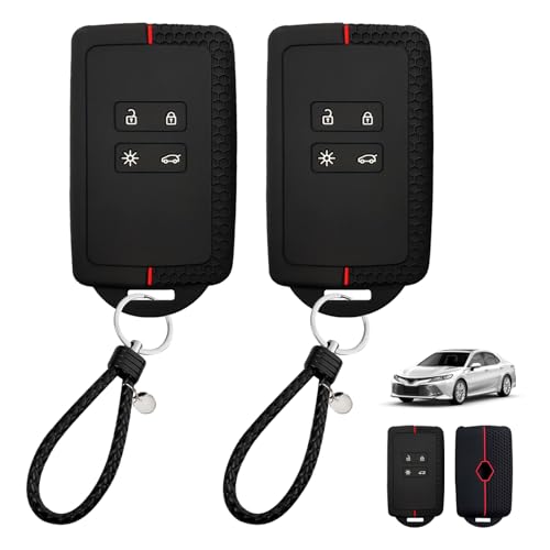 2 Pcs Car Key Cover for Clio Megane Koleos Kadjar Kangoo Twingo Talisman Captur Espace Dacia Duster Key Fob Cover, Key Card Case, TPU Silicone Key Cover, Key Fob Protector Case, 4 bottons (Red-Line)