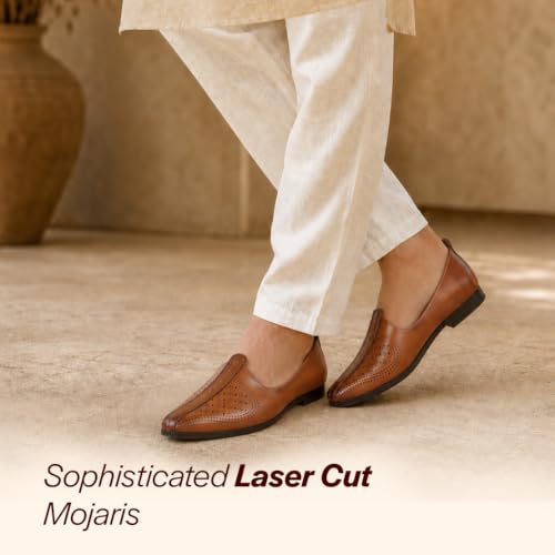 Image of FAUSTO Mens Laser Cut Ethnic Slip On Wedding Juttis and Mojaris | Festive Ethnic Dress Shoes