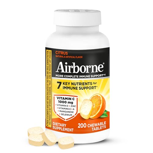 Airborne 1000mg Vitamin C Immune Support Citrus Chewable Tablets, 200ct