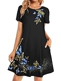 elescat Sundresses for Women Summer Casual Short Sleeve Swing Pockets Loose Fit Flowy T Shirt Dress (Black Butterflies, M)