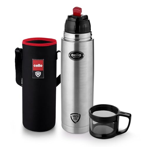 Image of CELLO Instyle Insulated Stainless Steel Flask Water Bottle with Jacket For Daily Use 750 ml Silver | ISI Certified Double Wall Vacuum Insulated 24 Hrs Hot & Cold Thermos Water Bottle For Office Travel