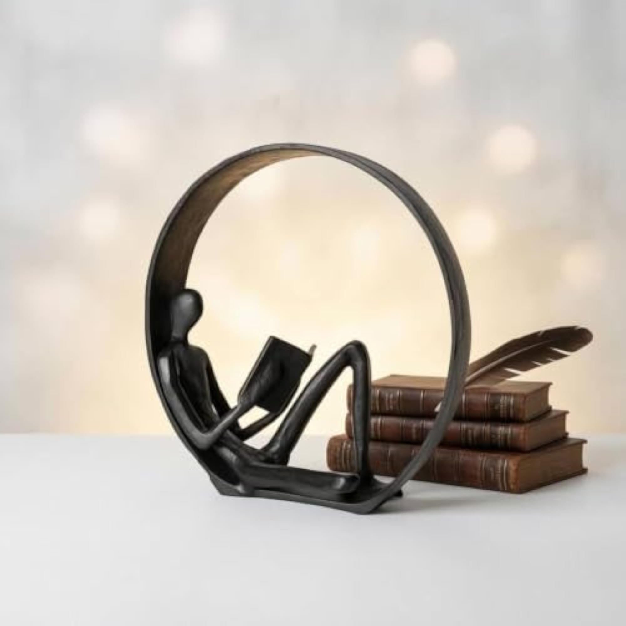 Cast Metal Book Reading Statue