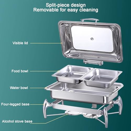Juego de platos de acero inoxidable para bufé, calentador de alimentos con bandeja de agua para fiestas, eventos y bodas, juego de 3 piezas para catering y servicio de alimentos