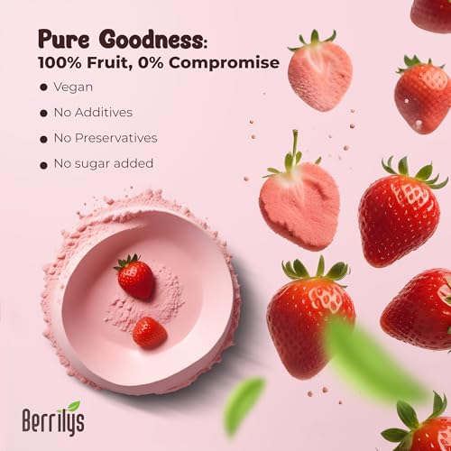 Berrilys Freeze Dried Strawberry Powder, Resealable Pack, Intense Strawberry Flavor, Culinary Versatility, Nutrient-Rich Goodness in Every Scoop, Great for Baking, 70 gr - Image 8