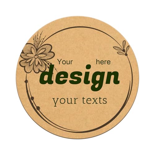 Image of Custom Lables Round Kraft Paper Stickers, Decorative Labels with Floral Wreath Personalized with Texts, Logo, Thank You Labels for Business 100 Pack (Style 21)