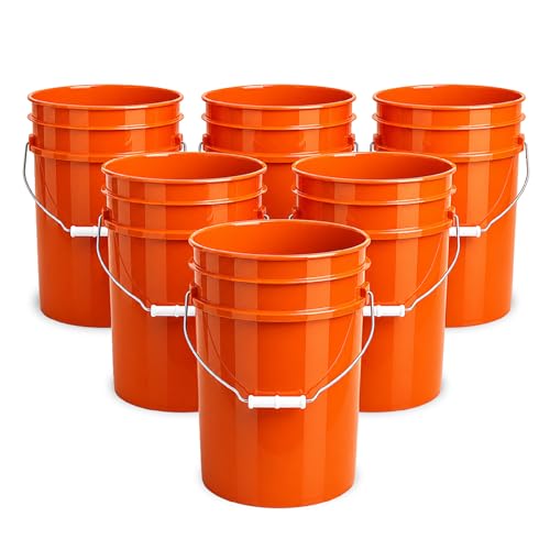 Image of ePackageSupply 5 Gallon Bucket - Food Grade Bucket BPA-Free, Orange, 6 Pack | Metal Handle Grip, Heavy-Duty 90 Mil HDPE Plastic Pail, Food Safe Stackable Utility Container, Lid Not Included, Made in USA