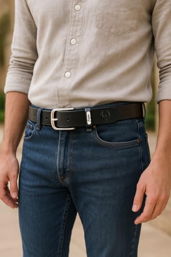 Image of Flyer Men's Leather belt (Formal /Casual) (Colour -Brown /Black) Buckle Adjustable Size Genuine Leather (B908) (Pack of 1)