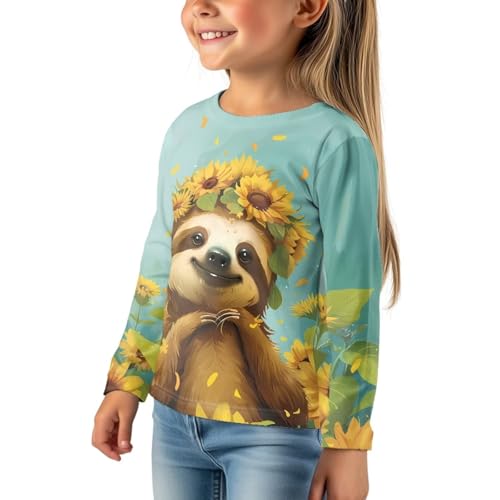 Image of Girls Cartoon Print Long Sleeve Graphic Tee Casual Crew Neck T-Shirts for 3-16 Years Little Girls