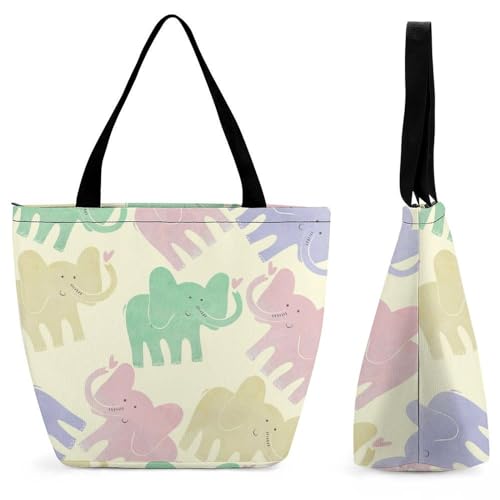 Sac de shopping pour voyage éléphant vert et rose grand sac à main bandoulière femme