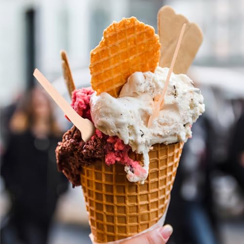 TOGEVAL 100個 使い捨て木製スプーン 小型フラットウェア デザート用 ゼリー アイスクリーム パンケーキ対応 パーティー レストラン向け