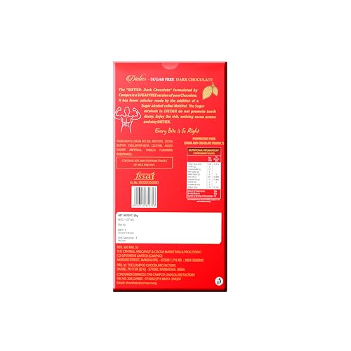 Image of Campco Dietier Sugar-Free Dark Chocolate Bar, 50g (Pack of 6)