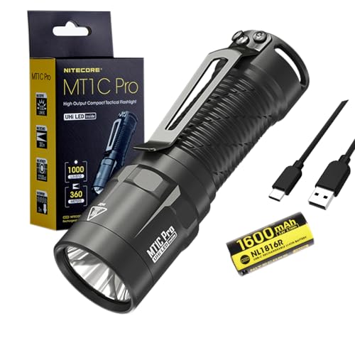 Image of Nitecore MT1C PRO Compact Everyday Carry Flashlight- 1,000 Lumens w /battery and Eco-Sensa USB C Charging cable Included