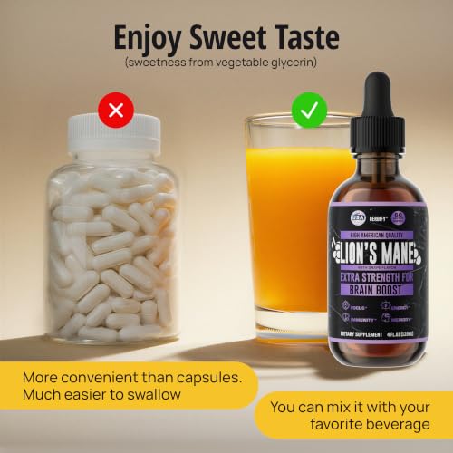 Image of HERBIFY Lions Mane Supplement - Daily Mushroom Supplement for Memory, Focus & Clarity - Brain Booster - Lions Mane Tincture for Immune Support - 4 Fl oz Grape Flavor