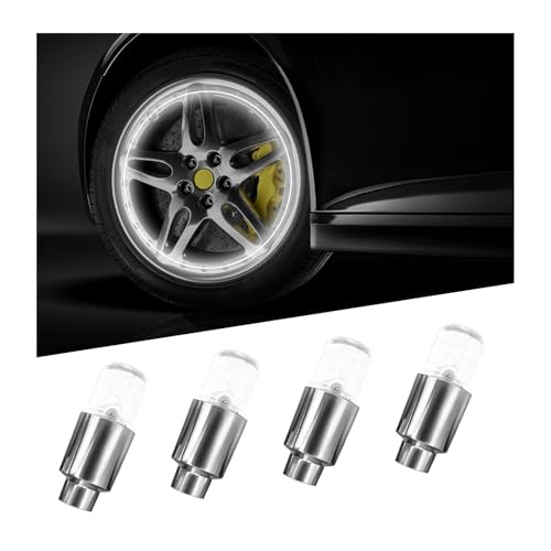 Rdxcv 4 PCS LED Tire Valve Lights, Waterproof Tire Valve Neon Spoke Lights with Motion Sensor, Cool Wheel Stem Flash Lamps Universal for Bike Motorcycle Truck, Car Accessories (White)