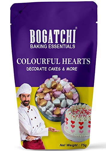 Image of BOGATCHI Colourful Hearts Shape Sprinkler for Cake Decoration | Topping for Cake & Other Baking Items| Colored Sugar Confectionary | Cake Decorating Sprinkler |Gluten Free & Vegan |75g