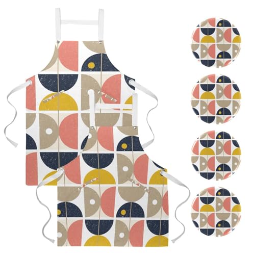 Lot de 2 tabliers de cuisine multicolores avec broches pour bistrot