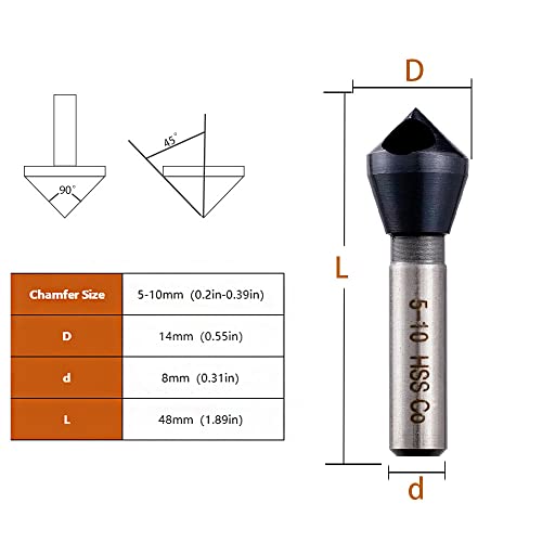Sinyeenglon 1Pc Countersink Drill Bit For Metal Stainless Steel Wood Copper Plastic Resin Durable And Sharp 90 Degree Point Angle M35 Cobalt Tialn Coated Round Shank Deburring Chamfer Tool (5-10) #TOP1