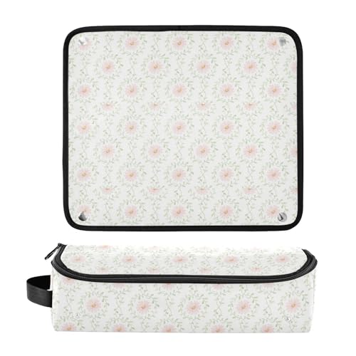 Estuche de viaje 2 en 1 para rizador con alfombrilla resistente al calor extraíble, impermeable, organizador portátil para herramientas calientes, planchas y moldeador de volumen para el cabello diseño floral rosa miniatura 3