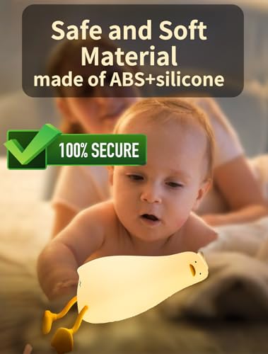 BemeedLigt Lying Flat Duck Night Light, Cute Silicone Duck Lamp, LED Nursery Nightlight, Dimmable Bedside Touch Lamp, Rechargeable Light Up Duck for Breastfeeding Toddler White, LADK001WH