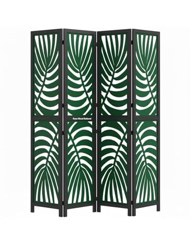 Image of Wooden Room Divider 6 Feet, 4-Panel Folding Wooden Partition for Living Room, Office, Pooja Room, Restaurant, Kitchen & Balcony (2W x 1.82H Meters). (Green-Black)