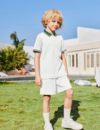 Image of Arshiner Boys 2 Piece Outfits Button Polo Shirt & Elastic Shorts 4-13 Years