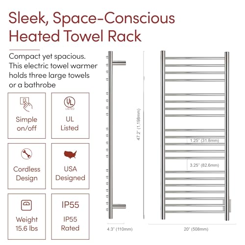 WarmlyYours Bellagio Heated Towel Rack, 20 Bars, Polished Steel - image 3