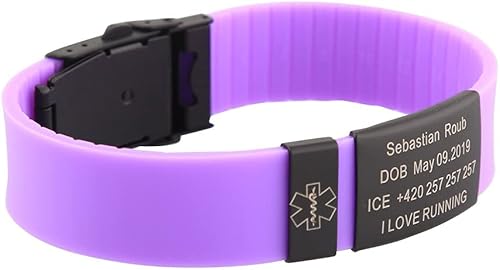 Miniatura 8 de TINGKU Pulsera de identificación médica personalizada Pulseras de alerta médica personalizada Pulsera de silicona de seguridad SOS deportiva para